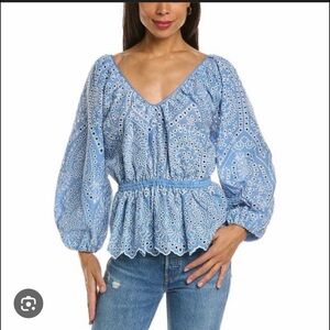 New Elie Tahari Light Blue Eyelet Blouse XL